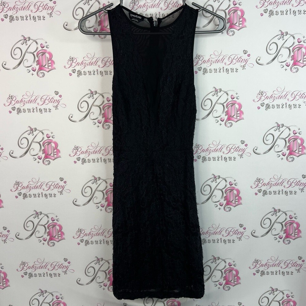 bebe dress lace Lacie floral mesh neckline Elegant Black Lace Midi Dress
